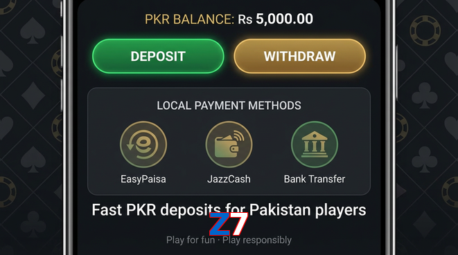 Deposit and withdrawal screen with PKR methods